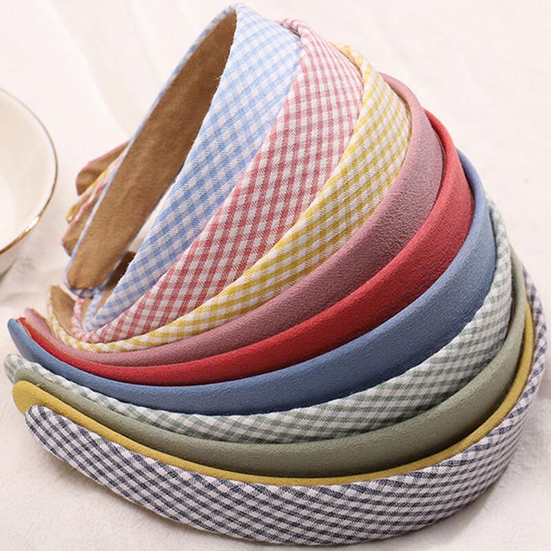 

2pcs Random Plaid Wide Headband, Multicolor