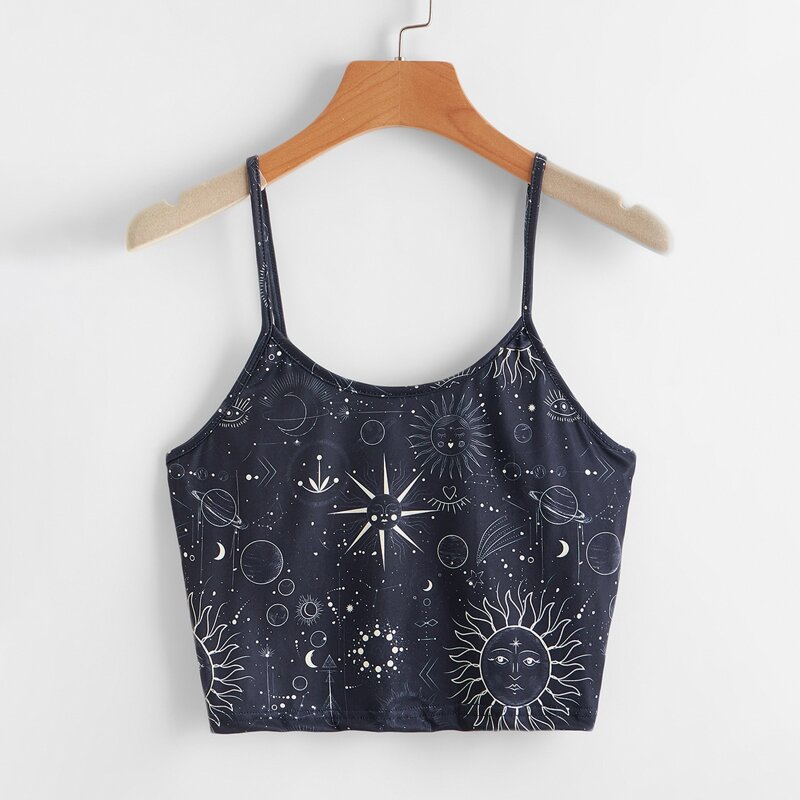 

Sun & Moon Graphic Crop Cami, Navy blue