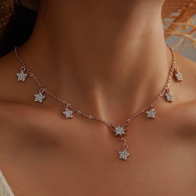 

Rhinestone Star Charm Necklace, Gold
