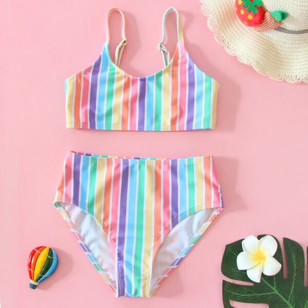

Toddler Girls Colorful Stripe Bikini Swimsuit, Multicolor