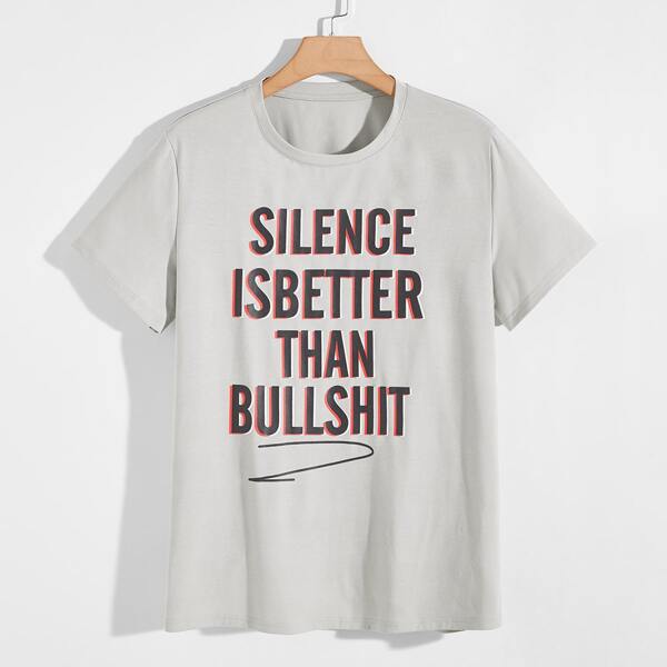 

Men Slogan Graphic Crew Neck Tee, Grey