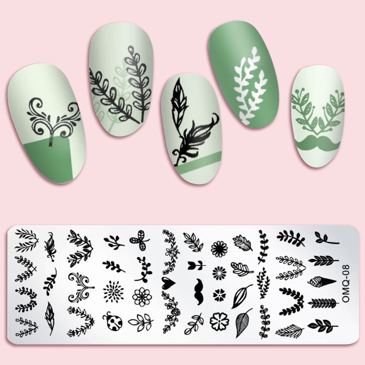 Leaf Pattern Nail Art Template Plate, Silver