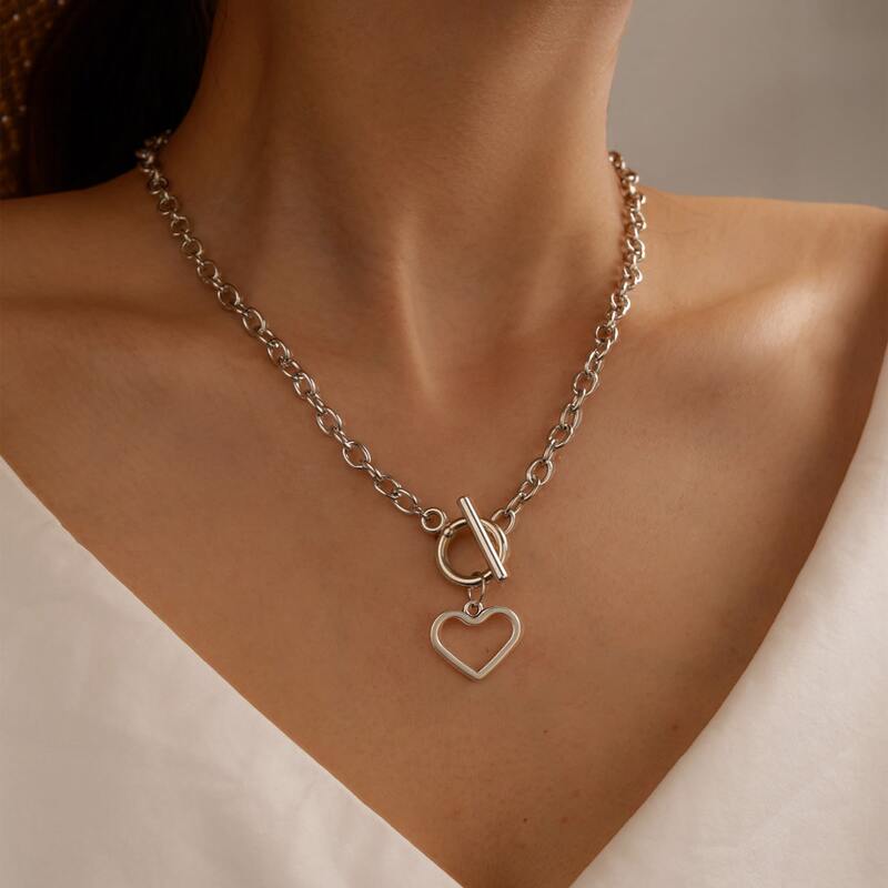 

Heart Charm Chain Necklace, Silver