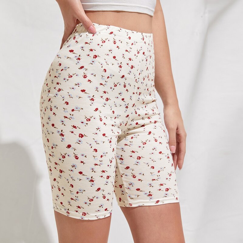 

Ditsy Floral Biker Shorts, Beige