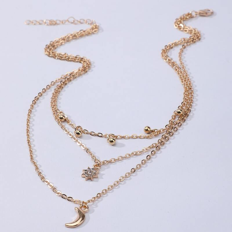 

Star & Moon Layered Chain Necklace, Gold