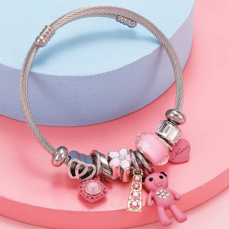 

Heart & Bear Charm Bracelet, Multicolor
