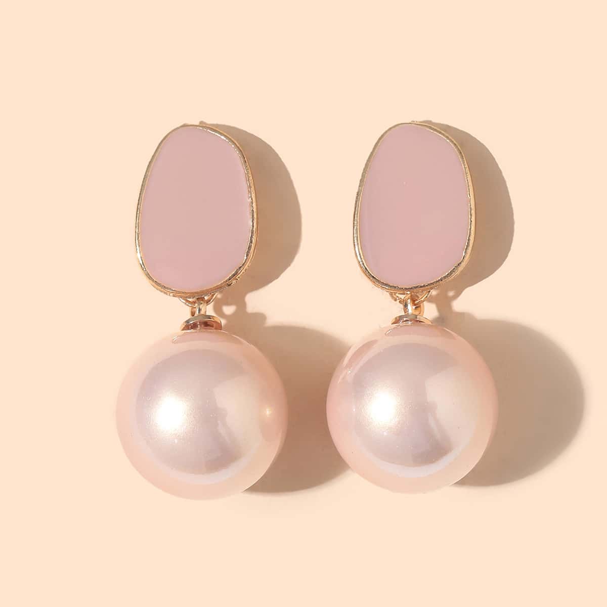 

Geo & Faux Pearl Drop Earrings, Pink