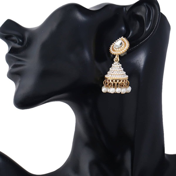 

Faux Pearl Tassel Jhumka Drop Earrings, White