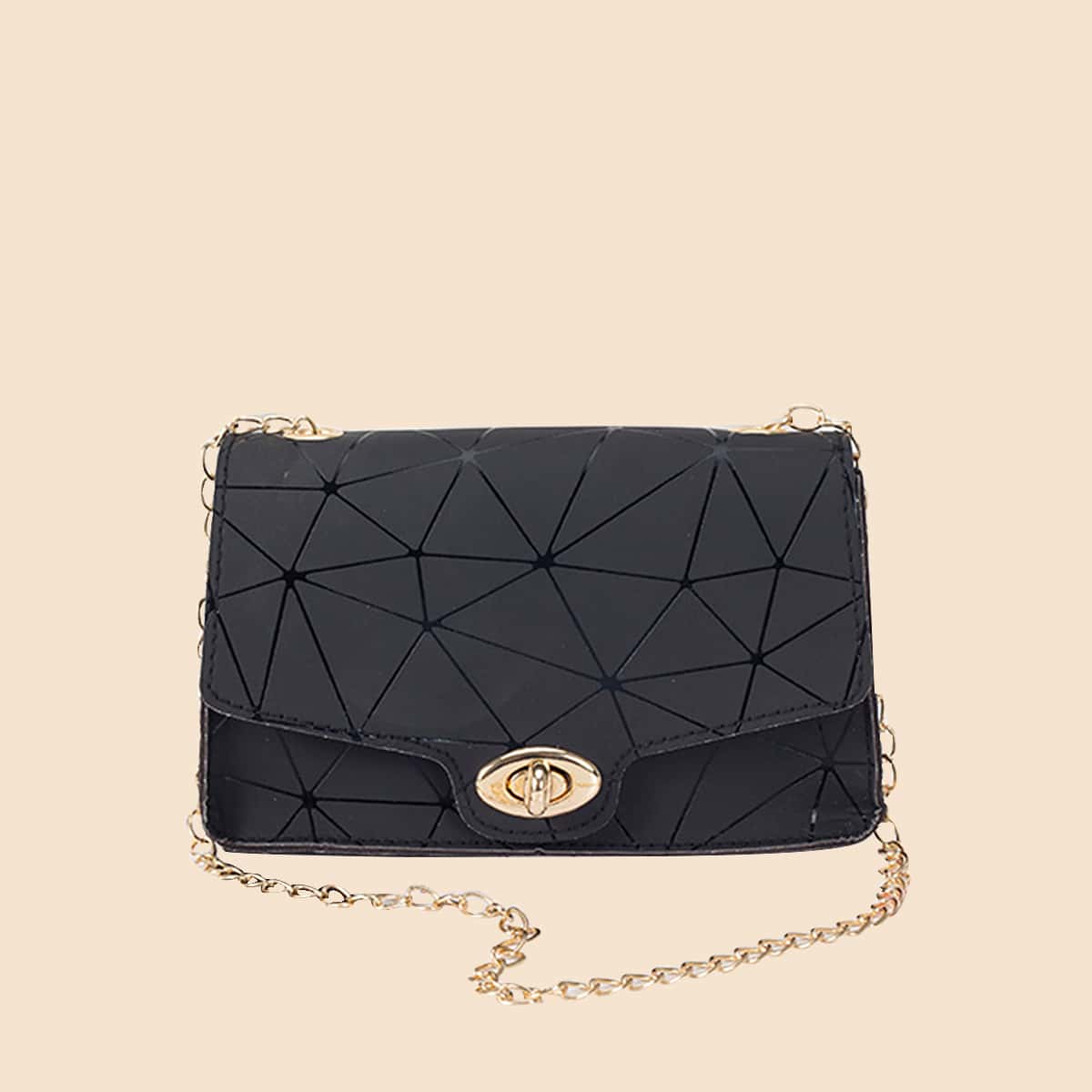 

Geometric Twist Lock Chain Bag, Black