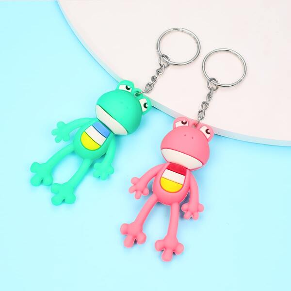 

2pcs Cartoon Frog Charm Keychain, Multicolor