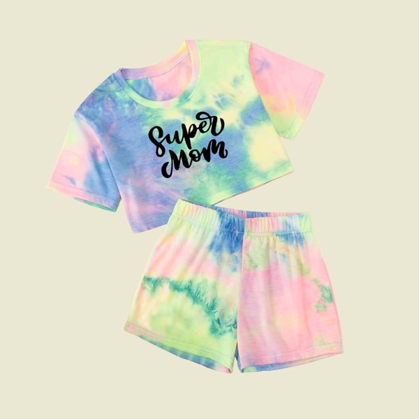 

Tie Dye And Letter Graphic Pajama Set, Multicolor