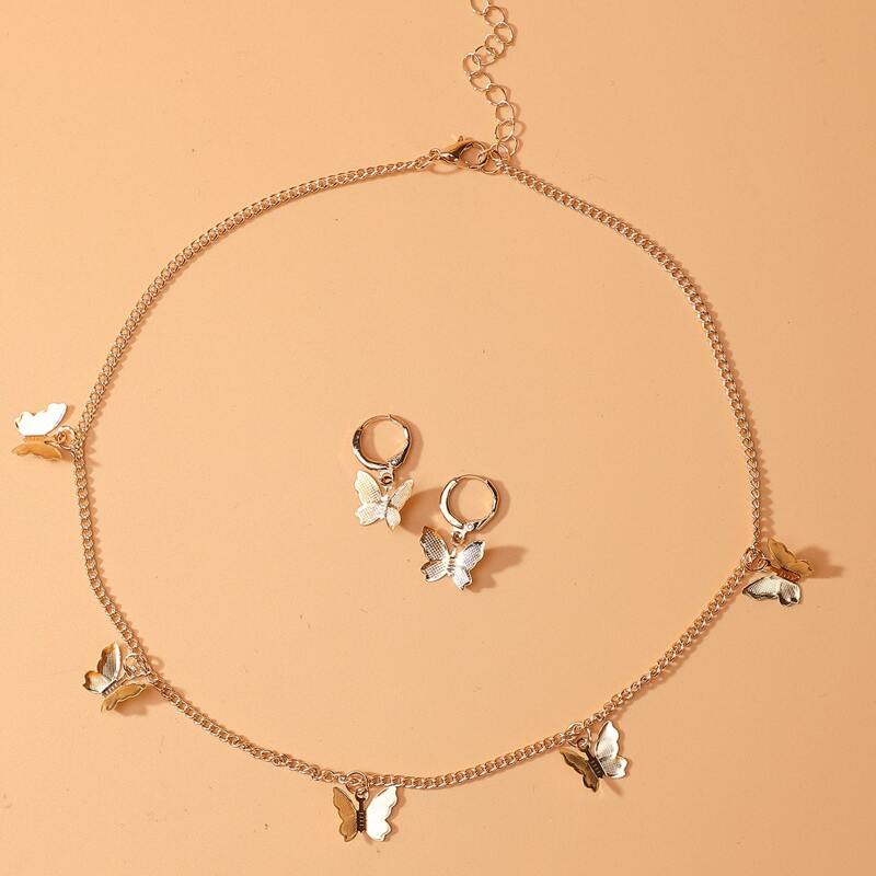 

3pcs Butterfly Charm Jewelry Set, Gold