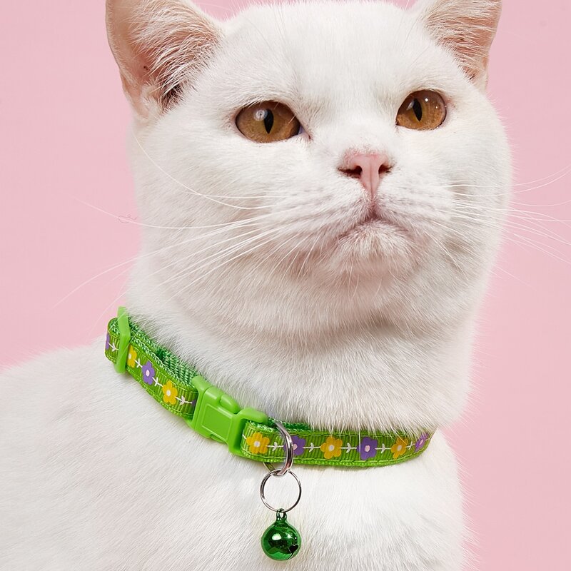 

Flower Print Pet Collar, Green