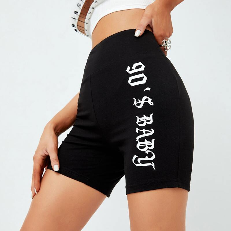 

Letter Graphic Biker Shorts, Black