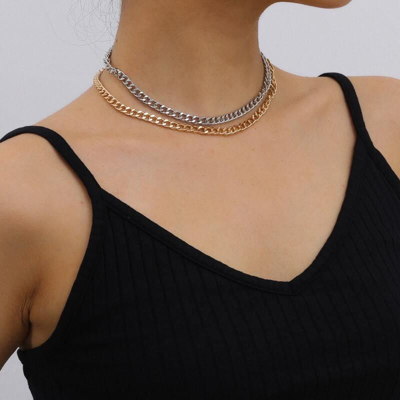 

1pc Two Tone Chain Necklace, Multicolor
