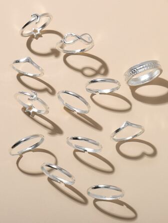 12入組星星月亮裝飾戒指