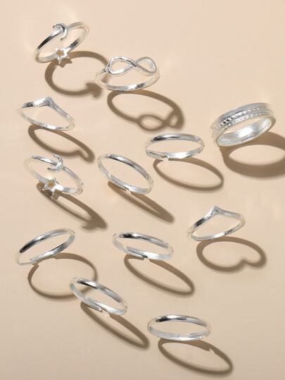 12入組星星月亮裝飾戒指