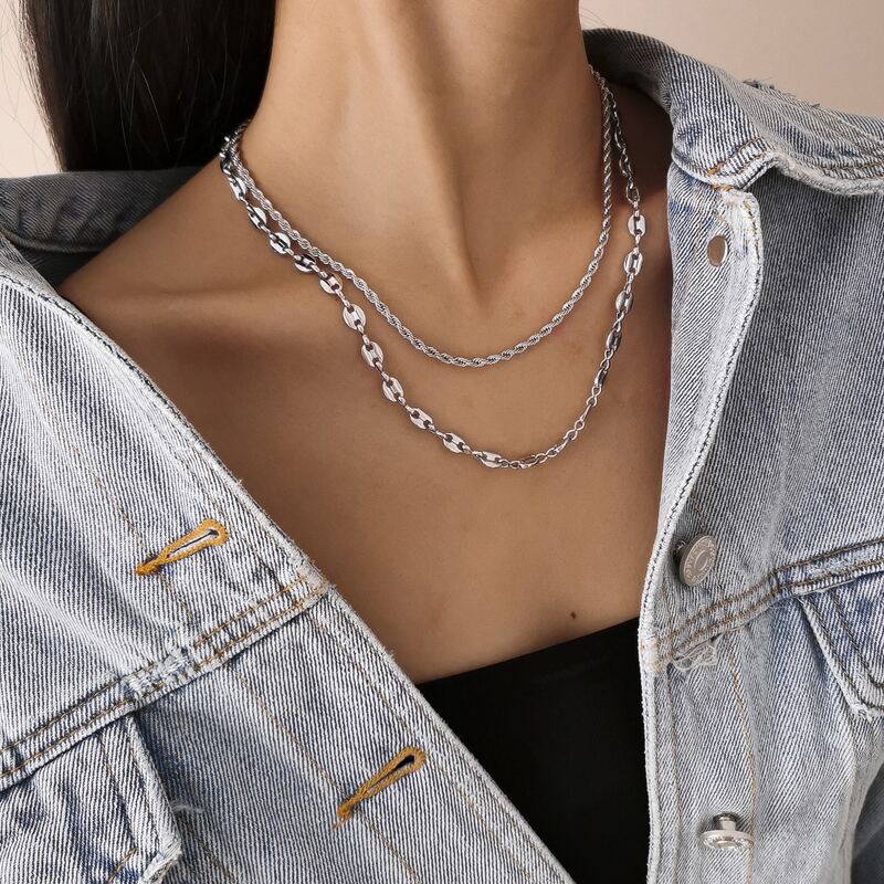 

2pcs Minimalist Chain Necklace, Silver