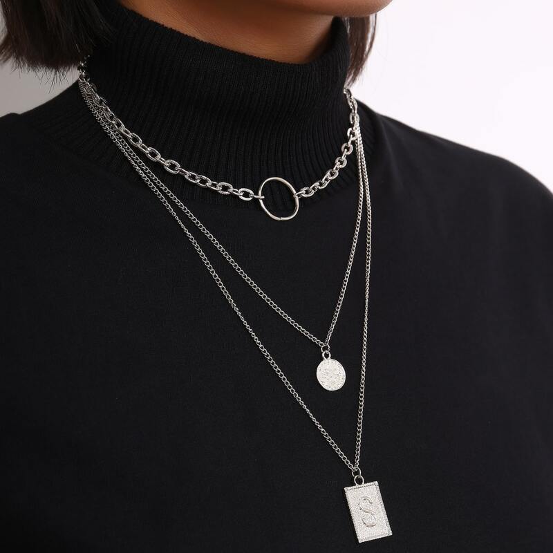 

Geo Charm Layered Necklace, Silver