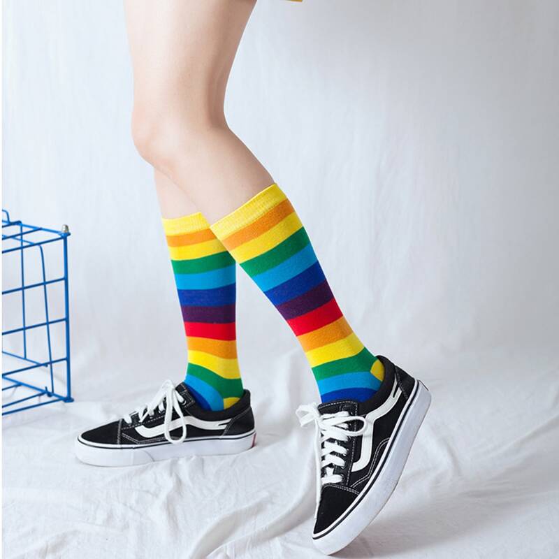 

Rainbow Stripe Over The Calf Socks, Multicolor
