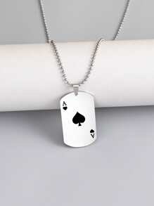 Fashionable and Popular Men Playing Card Charm Necklace Stainless Steel for Jewelry Gift and for a Stylish Look - Silver - View 1