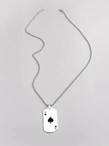 Fashionable and Popular Men Playing Card Charm Necklace Stainless Steel for Jewelry Gift and for a Stylish Look - Silver - View 2