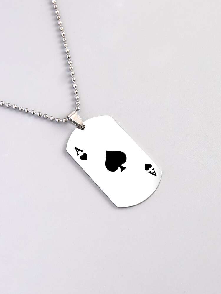 Fashionable and Popular Men Playing Card Charm Necklace Stainless Steel for Jewelry Gift and for a Stylish Look - Silver - View 3
