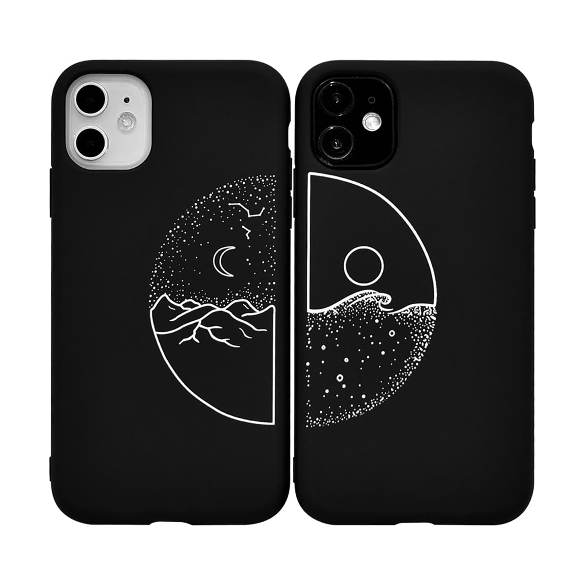 

2pcs Moon Couple iPhone Case, Black
