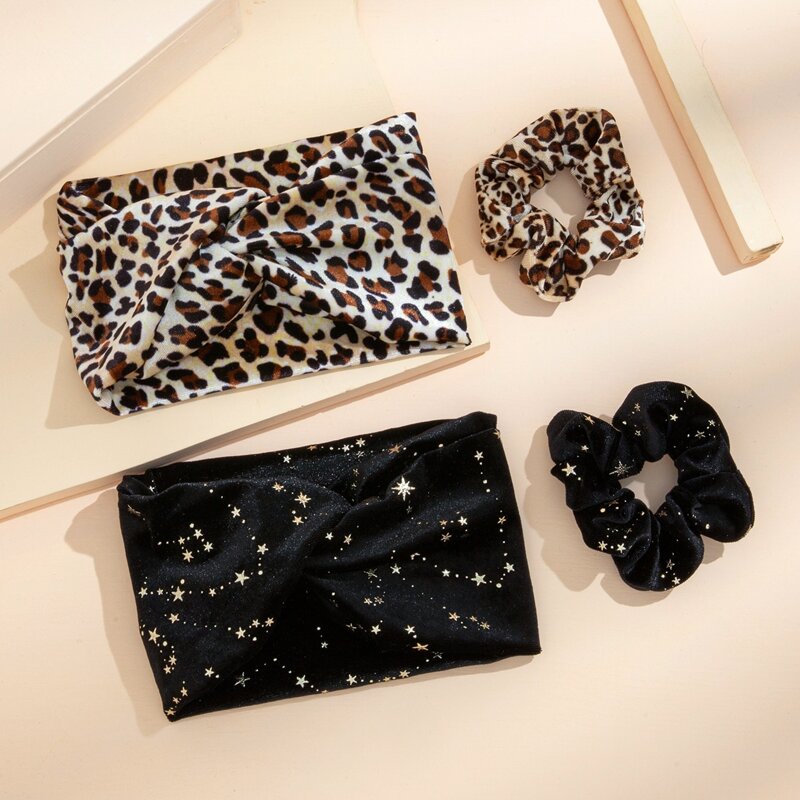 

2pcs Leopard Pattern Headband & 2pcs Scrunchie, Multicolor