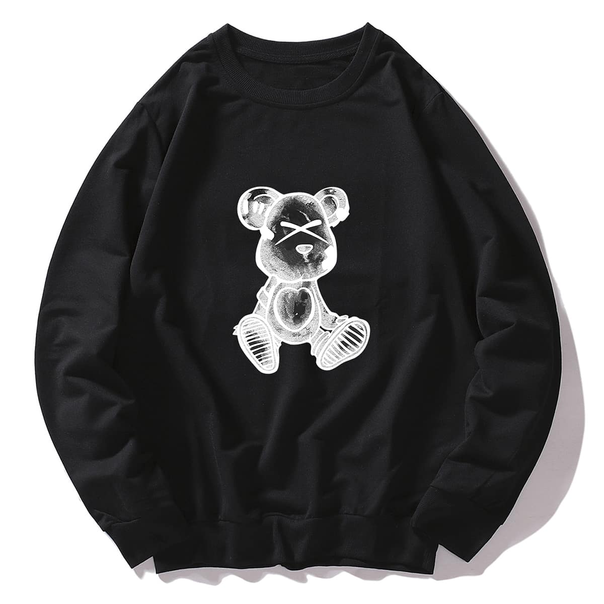 

Guys Cartoon Bear Print Sweatshirt, Black