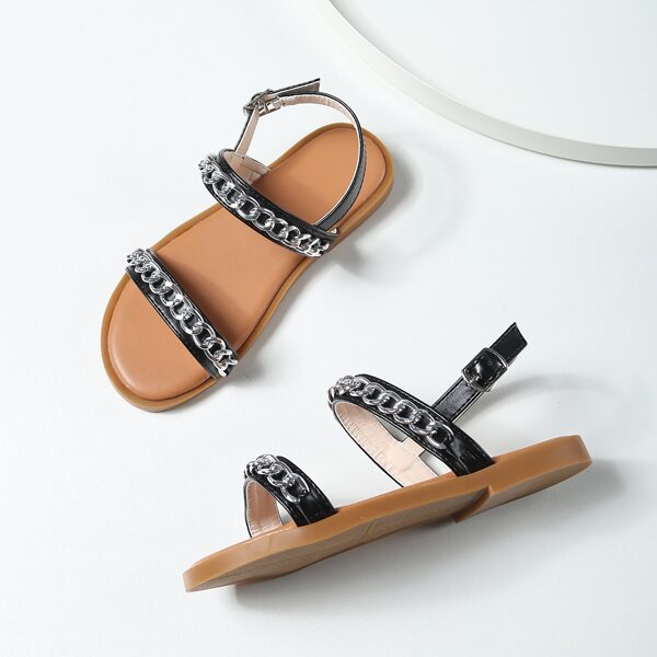 

Girls Chain Decor Slingback Sandals, Black