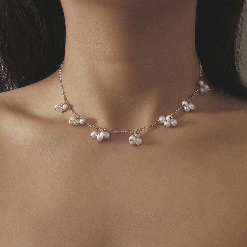 

Faux Pearl Charm Necklace, White