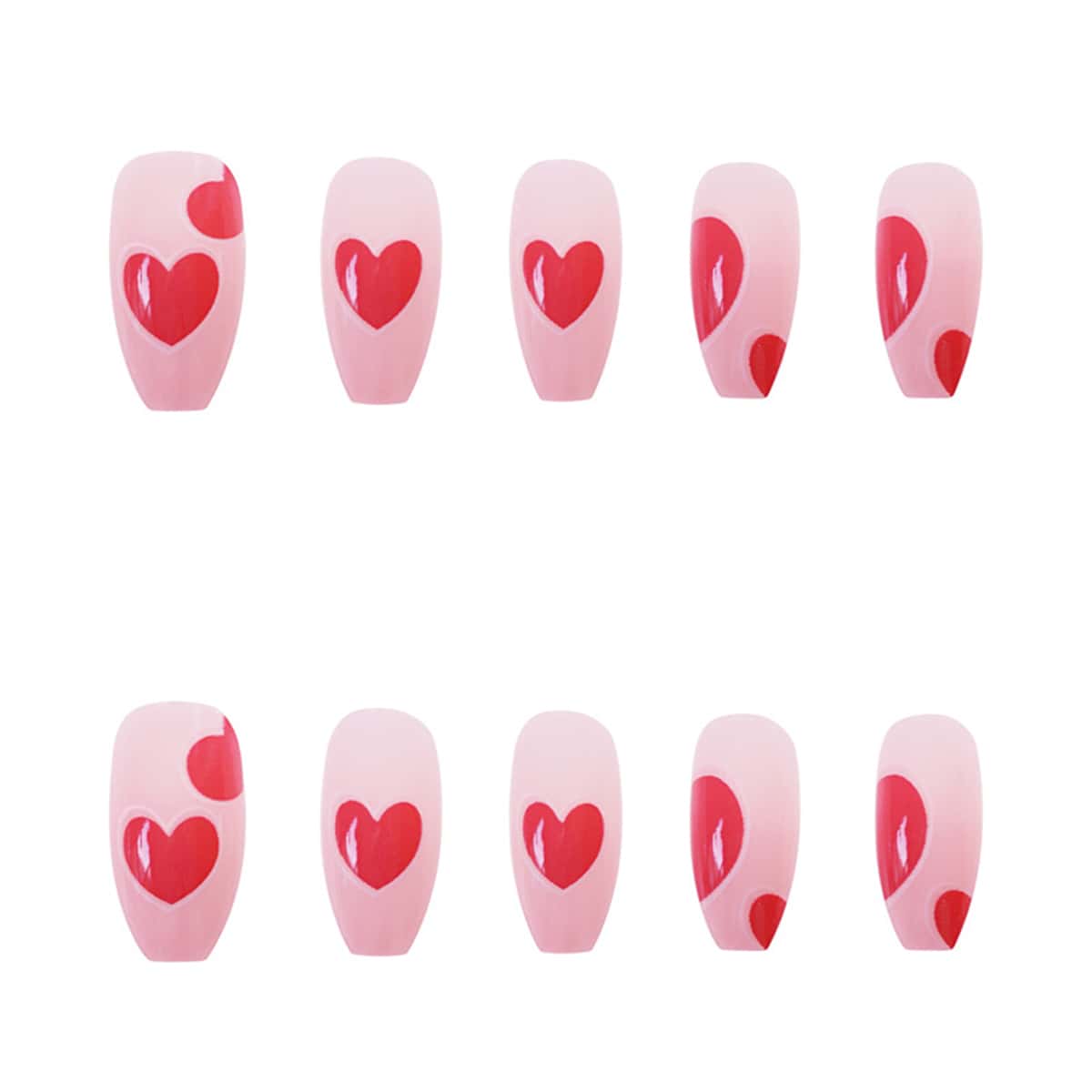 

24pcs Heart Fake Nail & 24pcs Tape, Red