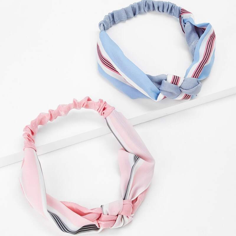 

2pcs Striped Twist Headband, Multicolor