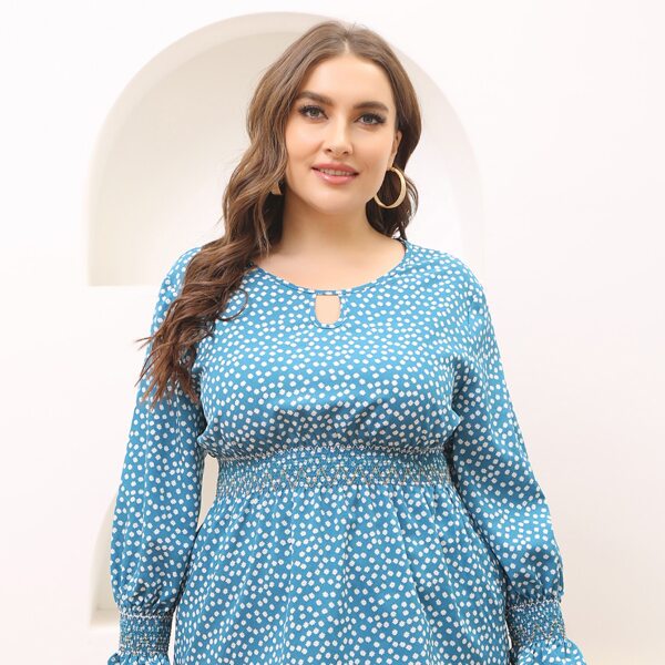 

Plus Ditsy Floral Shirred Waist Flounce Sleeve Peplum Blouse, Blue