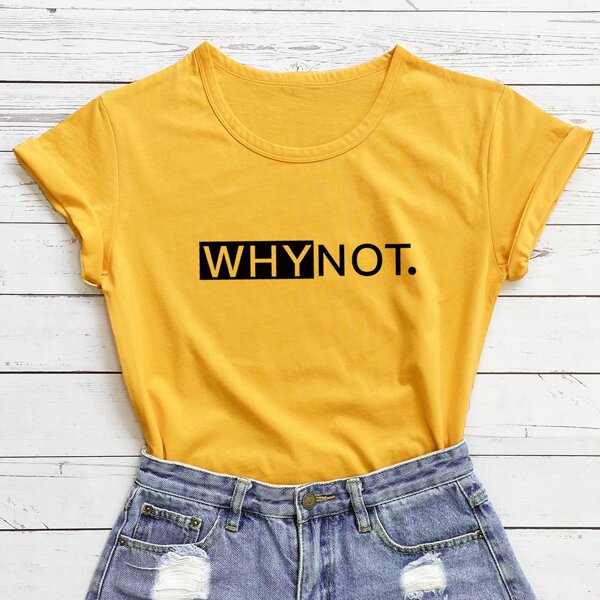 

Slogan Graphic Round Neck Tee, Yellow