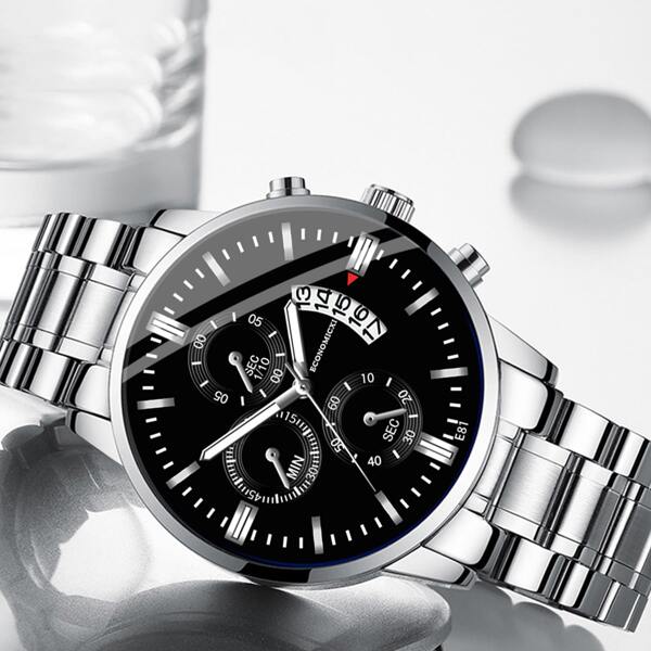 

1pc Men Round Pointer Triple Dial Date Quartz Watch