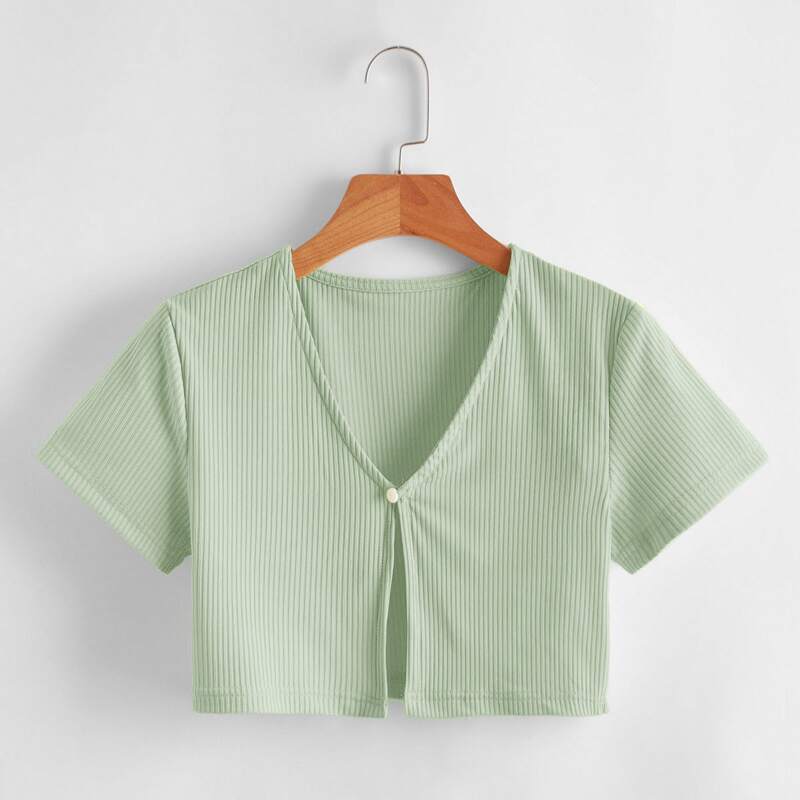 

Solid Ribbed Crop Top, Mint green