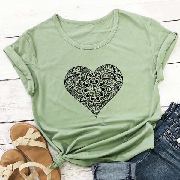 

Mandala Print Short Sleeve Tee, Lime green