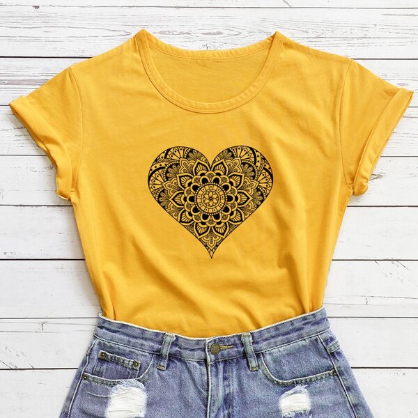 

Mandala Print Short Sleeve Tee, Yellow