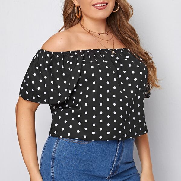 

Plus Polka Dot Bardot Blouse, Black