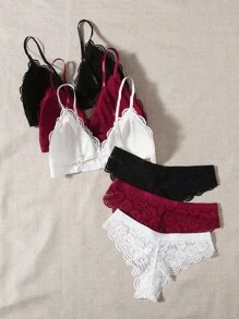 3入組花卉蕾絲內衣褲套裝