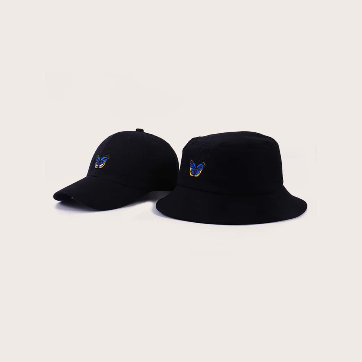 

Guys 1pc Butterfly Bucket Hat & 1pc Baseball Cap, Black