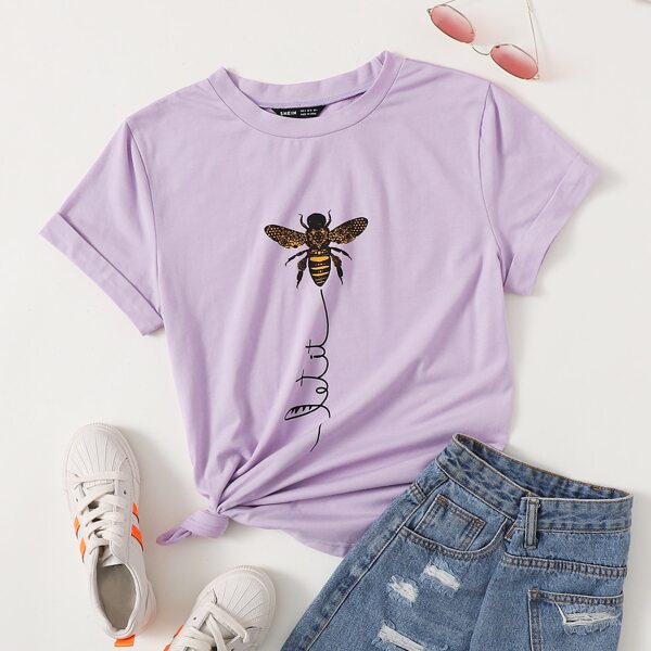 

Letter & Bee Print Tee, Lilac purple