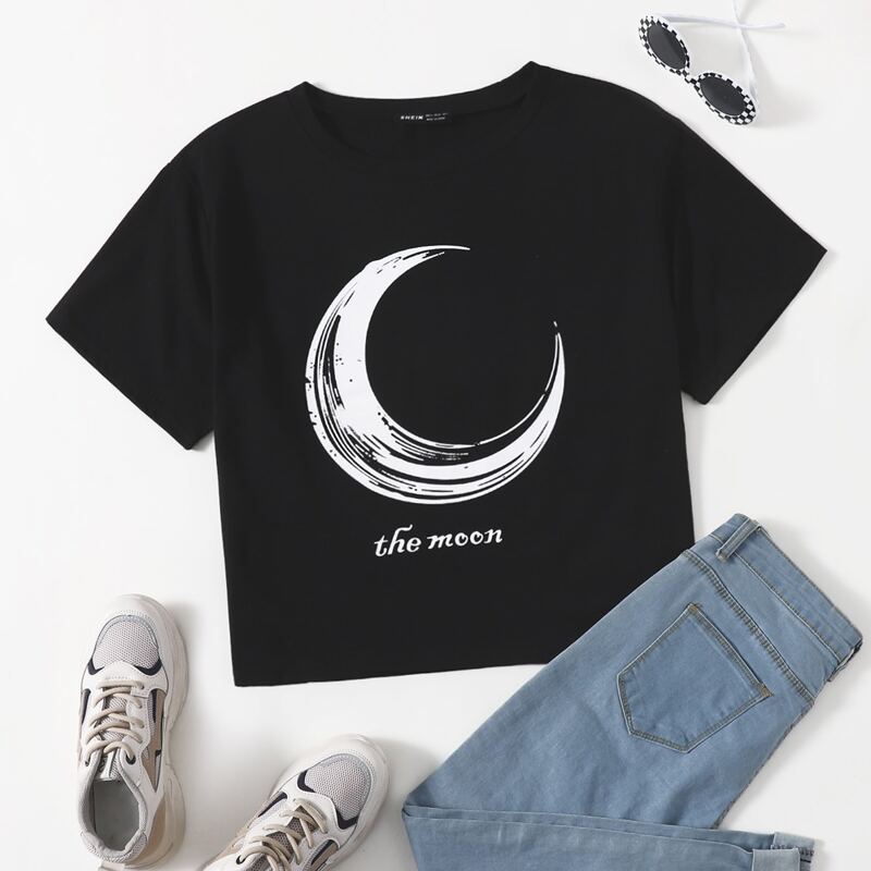 

Moon & Letter Graphic Tee, Black