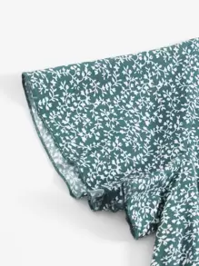Breezaya 交叉領褶邊小碎花連衣裙 - 綠色 - 查看 4