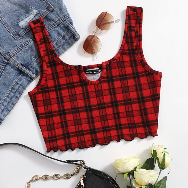 

Notched Neck Tartan Tank Top, Multicolor