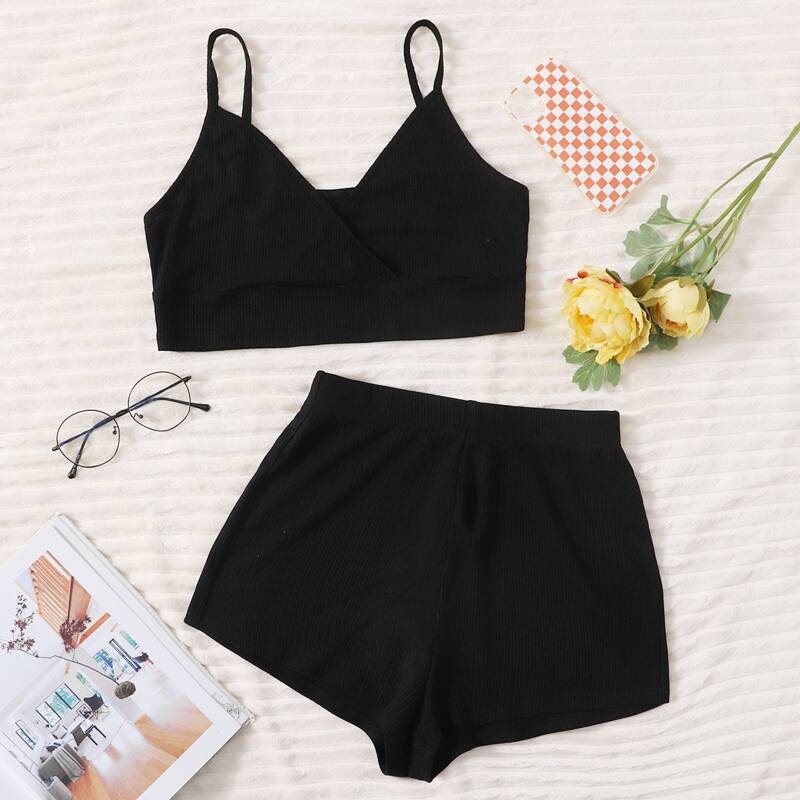 

Rib-knit Cami Lounge Set, Black
