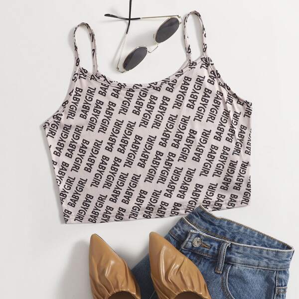 

Allover Letter Graphic Cami Top, Multicolor
