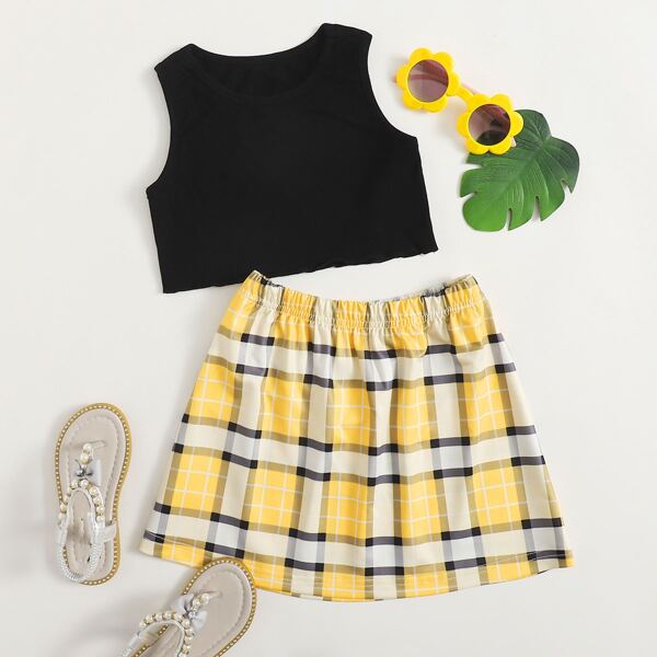 

Toddler Girls Lettuce Trim Tank Top & Plaid Skirt, Multicolor